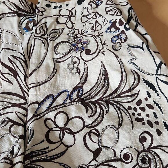 Zara cream printed jewelry high waisted shorts women's size 8 - Picture 2 of 5